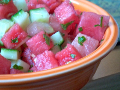 Watermelon with mint, lime, and cucumber